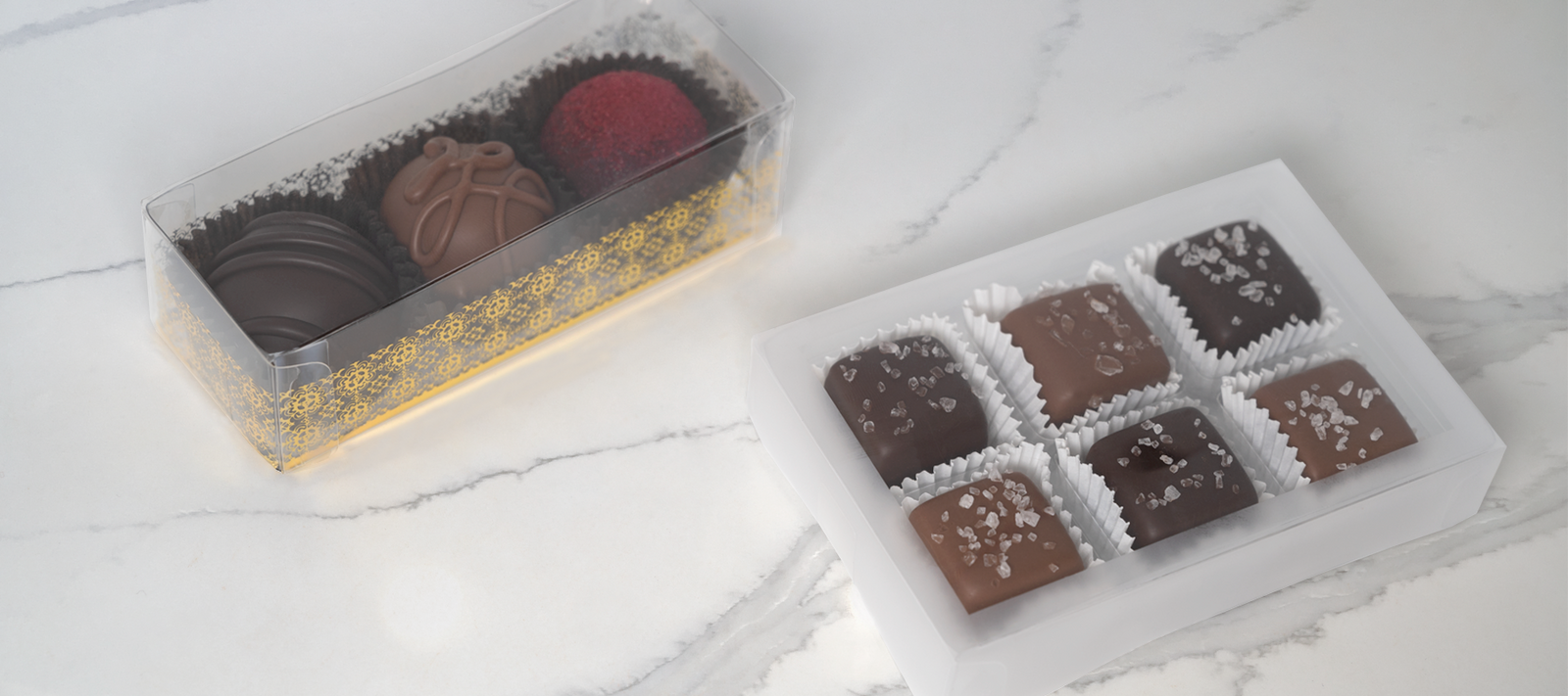 Dilettante's six piece caramel gift box and three piece Truffle Gift Box