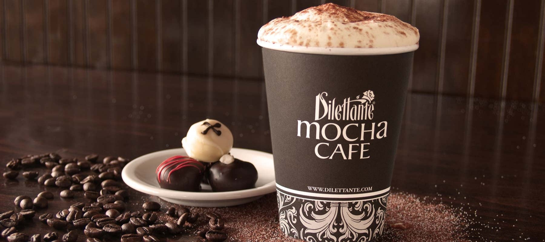 Dilettante Chocolates Mocha Café Espresso Beside Individually Crafted Chocolate Truffles