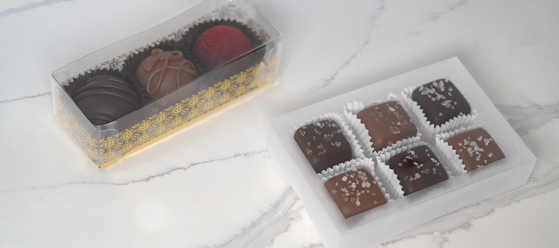 Dilettante's six piece caramel gift box and three piece Truffle Gift Box