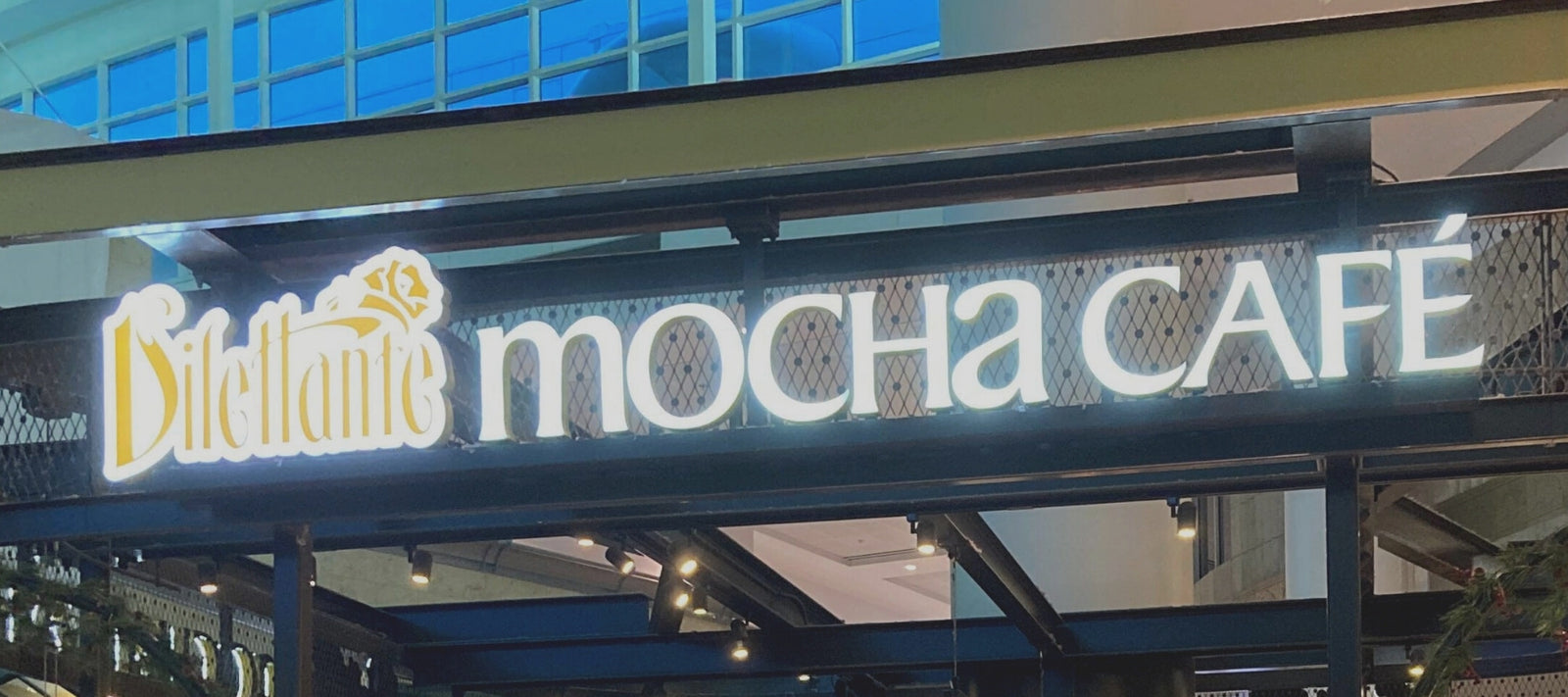 Dilettante Chocolates Mocha Café Neon Sign at SeaTac Central Terminal