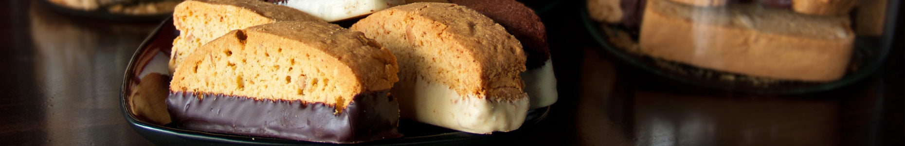 Tender yet crispy butter biscotti from Dilettante Mocha Café will melt in your mouth. Available dipped in chocolate and undipped.