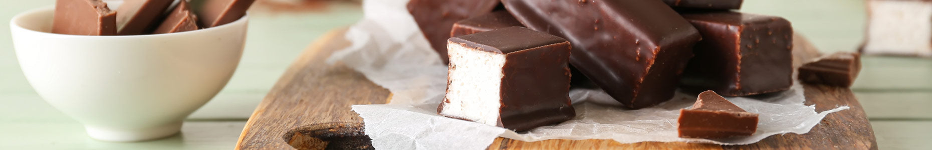 Chocolate Covered Marshmallows in Vanilla and Triple Chocolate flavors from Dilettante Mocha Café