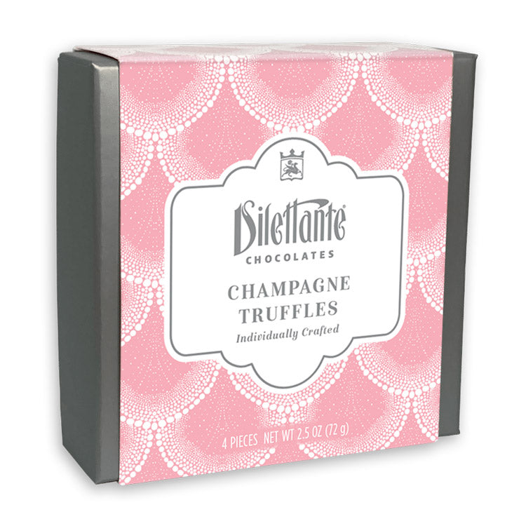 Dilettante Chocolates Individually Crafted Champagne Truffles in a 4-piece Pink Gift Box