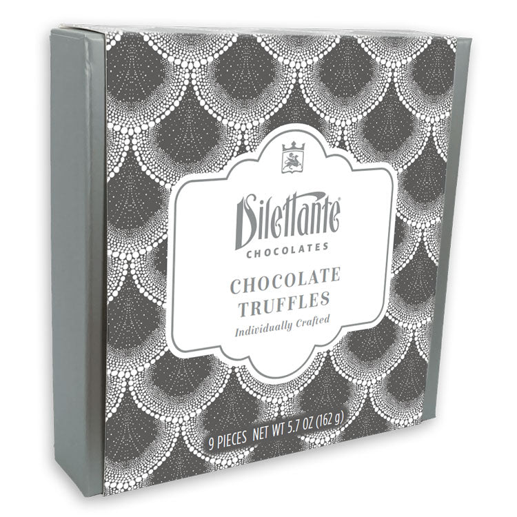 Dilettante Chocolates Individually Crafted Chocolates Truffles in a 9-Piece Silver Gift Box