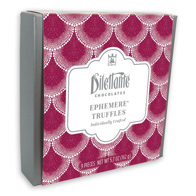 Dilettante Chocolates Individually Crafted Ephemere Truffles in a Magenta 9-Piece Gift Box