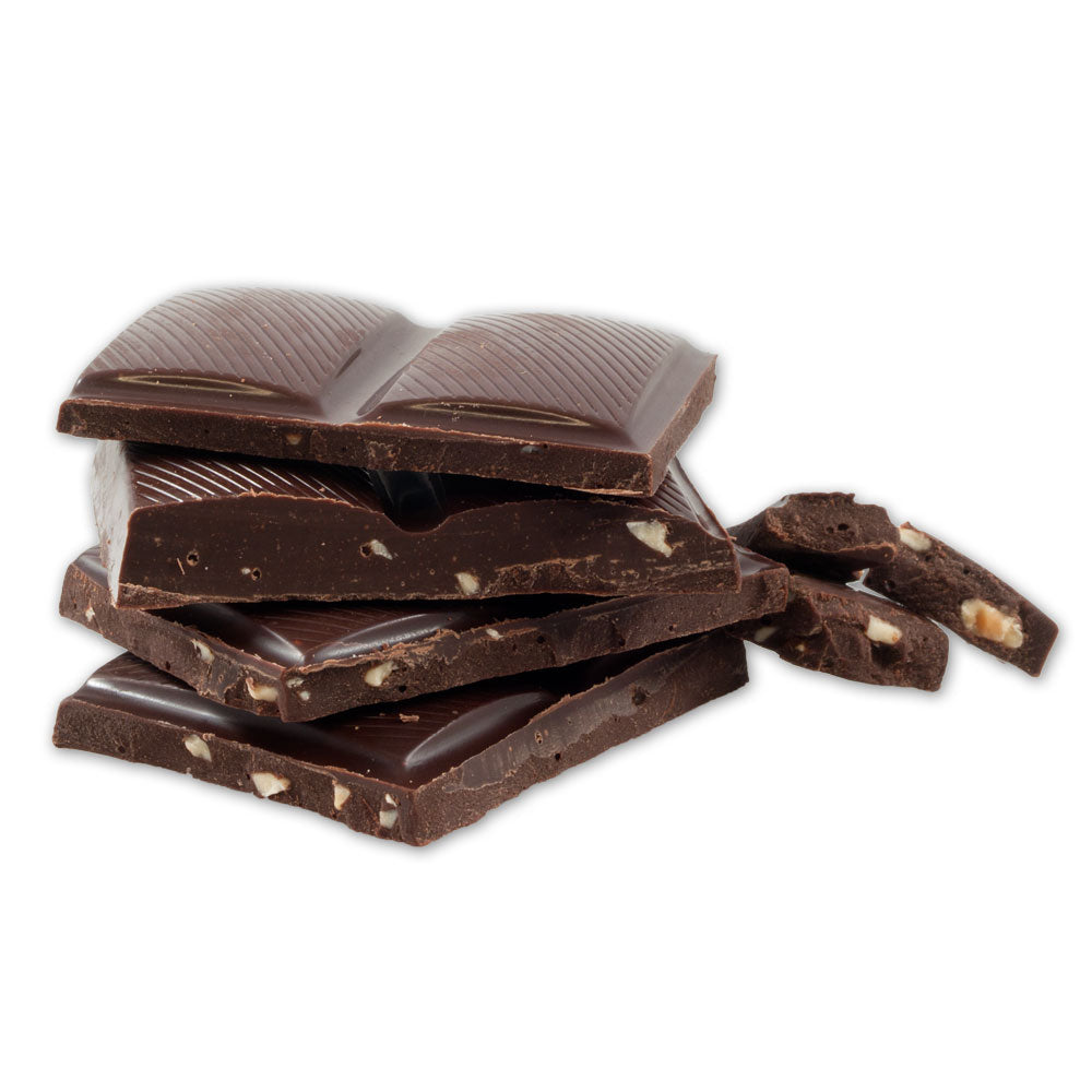 Dark Chocolate Bar with Almonds; made from couverture grade chocolate.