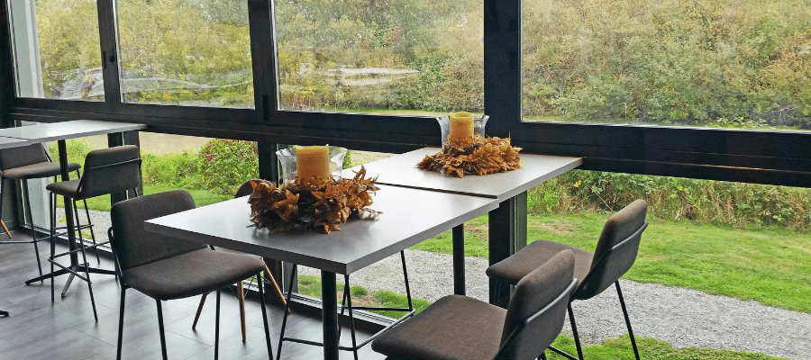 Dilettante's Bellefield Mocha Café with a view of Bellevue's Mercer Slough Waterscape