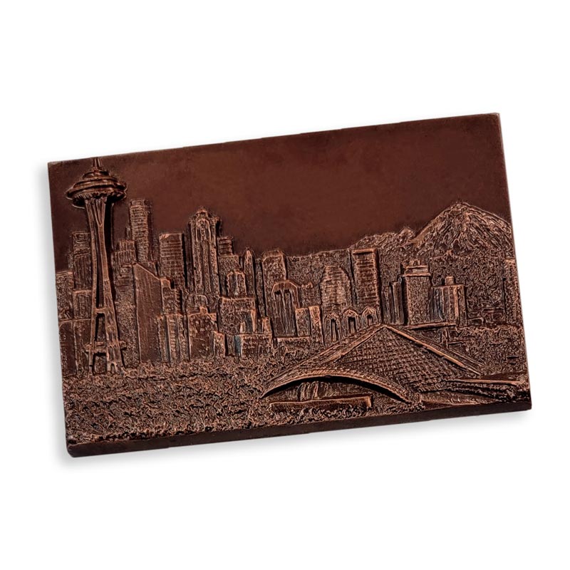 Dark Chocolate Mold of the famous Seattle Skyline, hand-poured chocolate mold from Dilettante Mocha Café