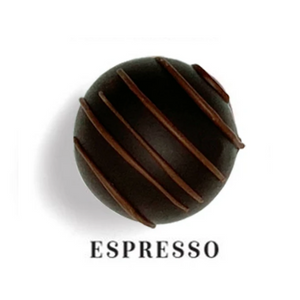 Dilettante Chocolates Espresso Truffle with milk chocolate embellishments