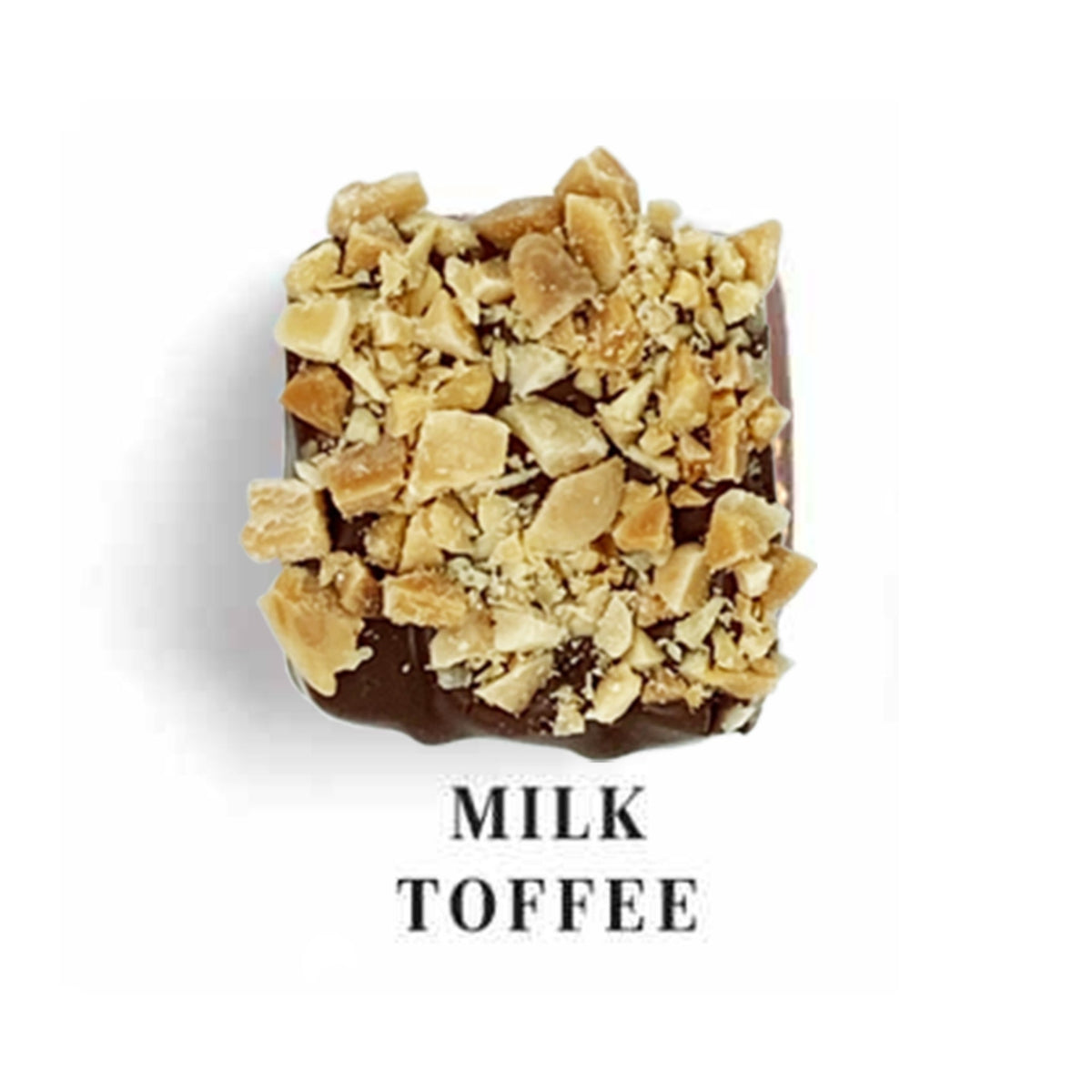 Dilettante Chocolates Milk Chocolate Rheingold Toffee featuring a crushed pecan topping and a smooth and buttery toffee center