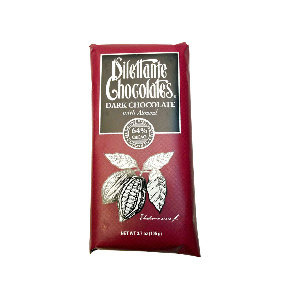 Dark Chocolate Bar with Almonds; made from couverture grade chocolate.
